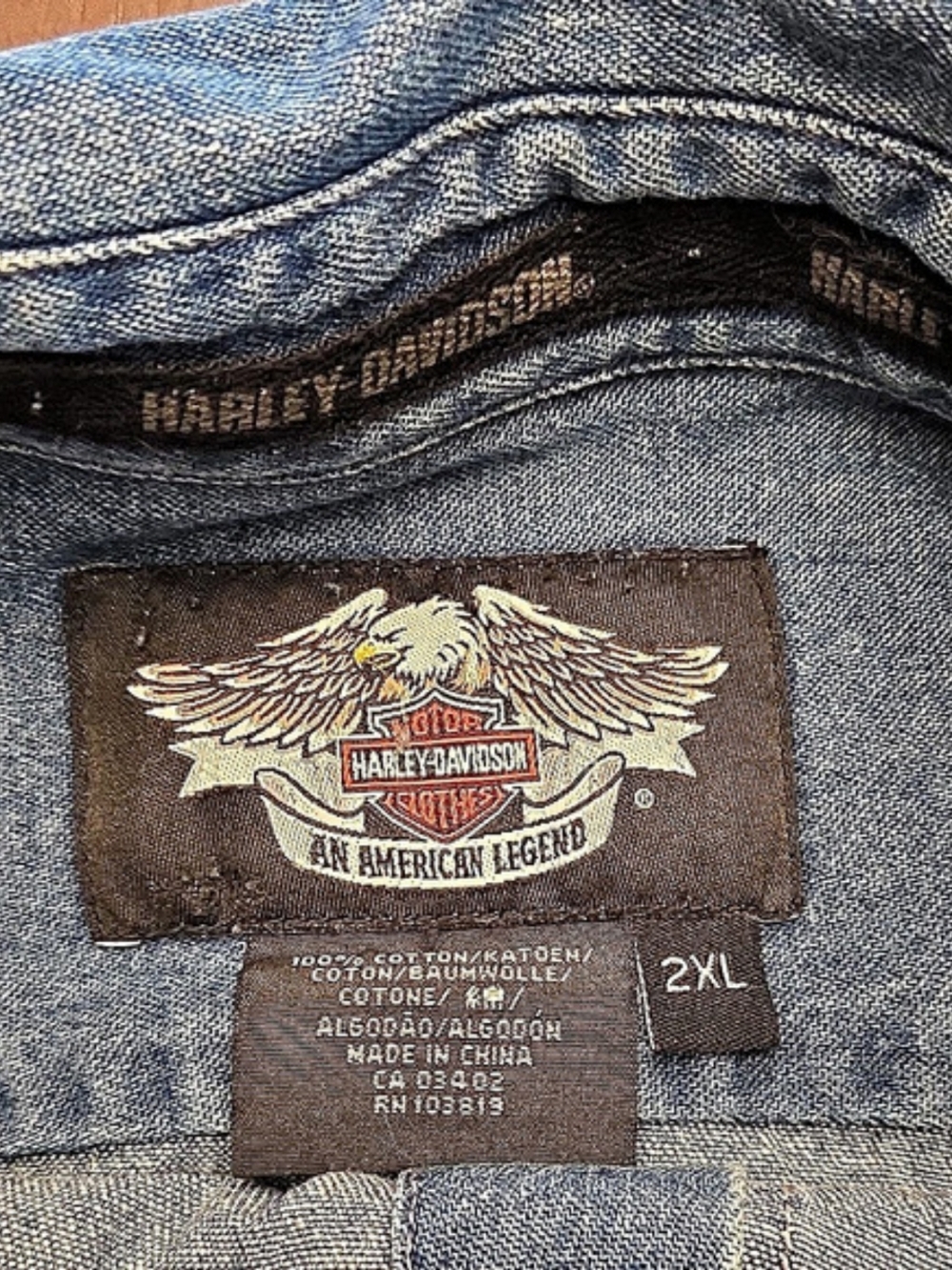Harley-Davidson American Legend Denim Button-Down Shirt Blue 2XL - Picture 3 of 5